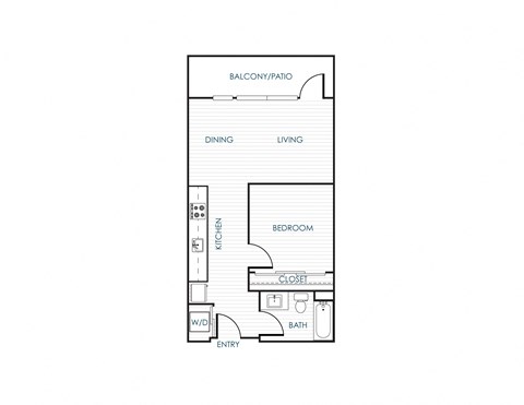 Floor plan for 1 bed, 1 bath, 634 sqft